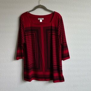 Christopher & Banks Red Plaid 3/4 Sleeve Tunic
